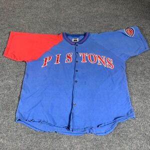 VTG Detroit Pistons Shirt Mens Extra Large Blue Button Up Warm Up Basketball 90s